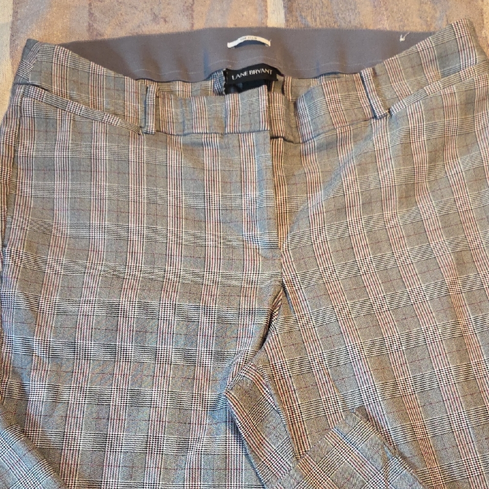 Lane Bryant Women's Plaid Trousers - Gray and Brown